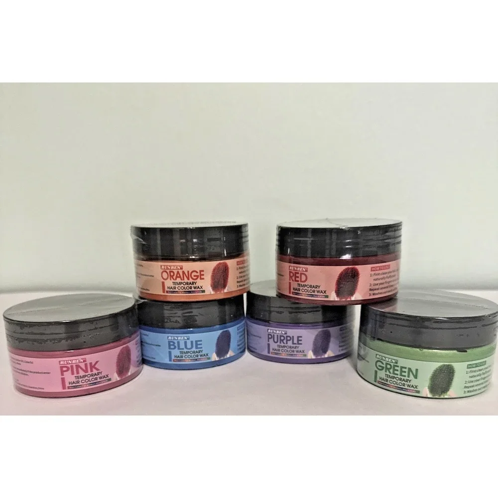 Lot of 6 Temporary Hair Color Wax Paste Red Blue Green Orange Blue‎ Purple NEW